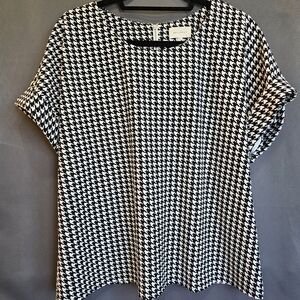 MELLODAY Stretchy Black and White Houndstooth Pattern Top Size XL